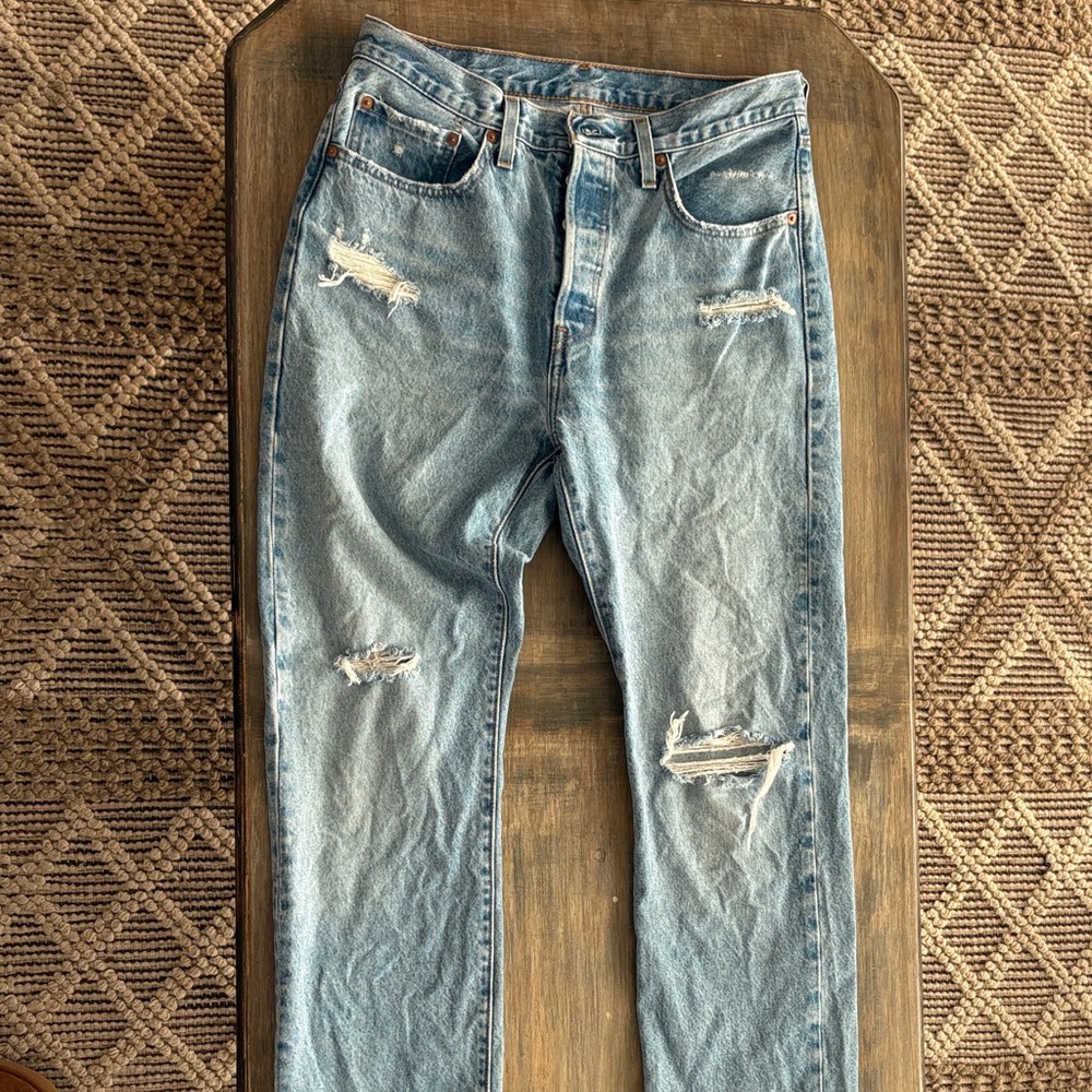 Levi's 501 Vintage Light Blue Distressed Straight Jeans